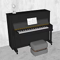 Classic Black Piano Musical Instrument With Open Music Sheet And White Stool