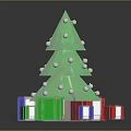 Green Decorated Christmas Tree With Colorful Gift Boxes On Red Base