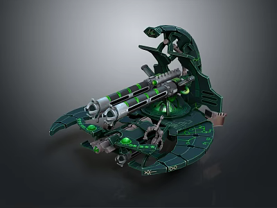 Futuristic Dual Barrel Weapon With Green Glowing Accents And Mechanical Structure Design 3d model