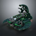 Futuristic Dual Barrel Weapon With Green Glowing Accents And Mechanical Structure Design