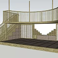 Wooden Bunk Bed Structure With Staircase Access Upper Guardrail And Lower Open Space