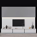 Modern TV Wall Design With Striped Panel And Decorative Items 3d model