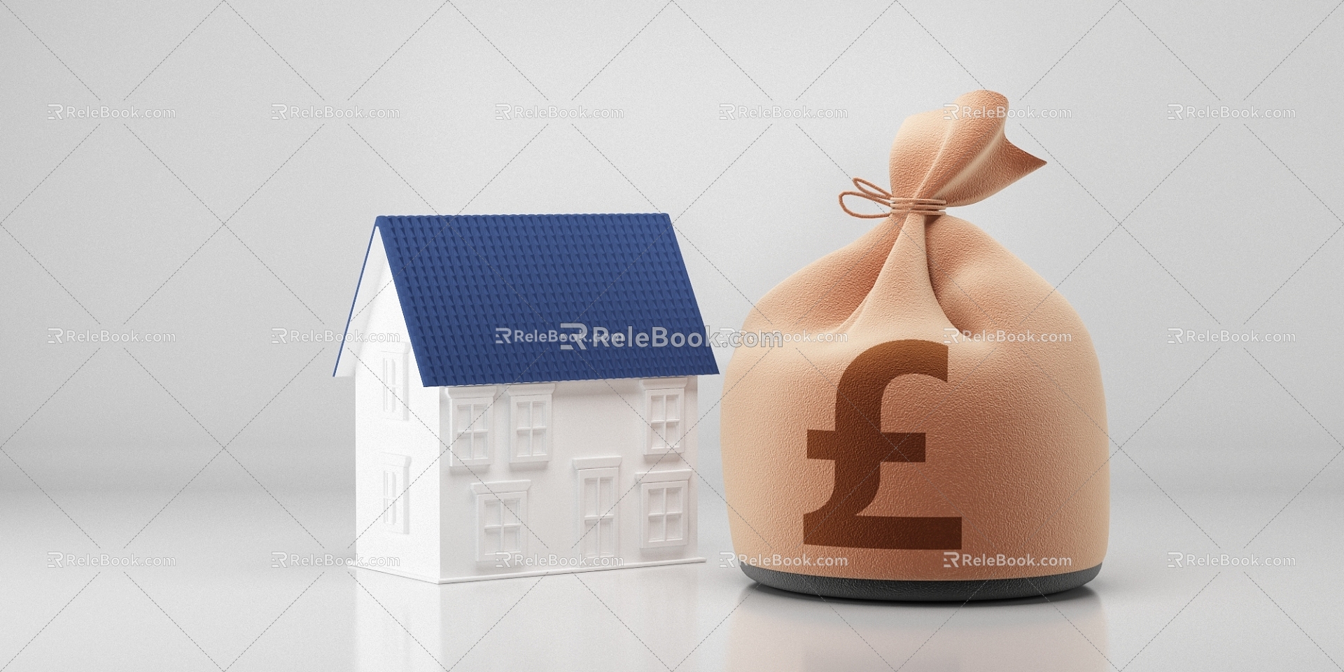 Modern Money Bag House Money Bag Pound 3d model