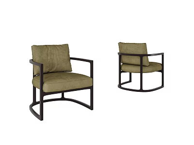 Olive Green Accent Chairs With Black Metal Frame Modern Minimalist Living Room Furniture 3d model