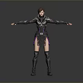 Female Character In Black And Purple Armor Standing With Arms Outstretched