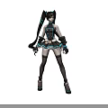 Game Anime Character With Long Black Hair Blue Pigtails And Stylish Outfit Design