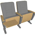 Two Public Chairs With Gray Backrests Seats And Wooden Armrests With Small Table