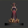 Ornate Fantasy Character Statue With Elaborate Headdress Red Robe And Golden Spiked Base
