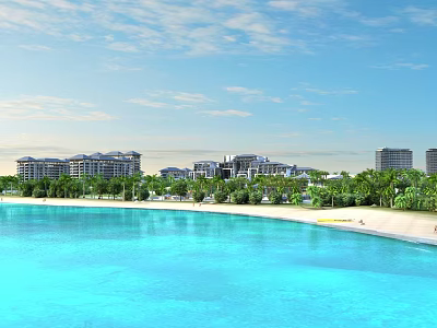 Modern Casement Door Design For Coastal Building With Seaside View And Greenery 3d model