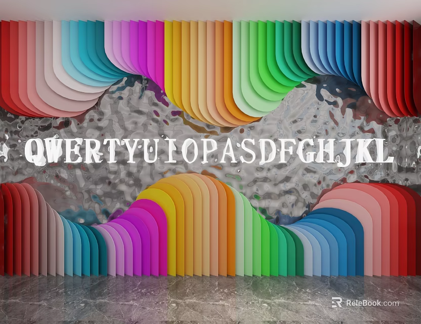 Colorful Wavy Background Wall with Silver Textured Surface and White Letters 3d model 