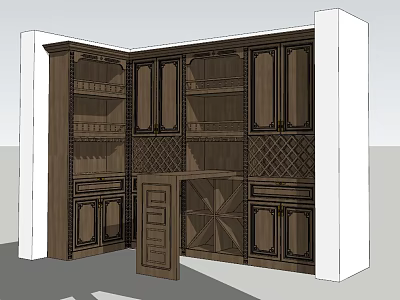 Wooden Wine Cabinet Design With Multiple Shelves And Wine Racks Storage 3d model