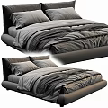 Modern Upholstered Double Bed With Grey Bedding And Soft Pillows 3d model