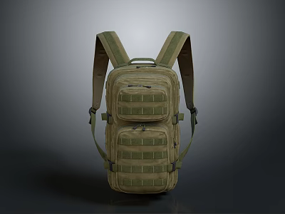 Durable Khaki Tactical Backpack With Multiple Pockets Webbing Straps And Shoulder Straps 3d model
