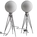 Two Modern Table Lamps With Tripod Base Gold And Black Transparent Spherical Bulb