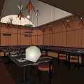 Elegant Restaurant Interior With Wooden Walls Marble Dining Tables Red Seats And Ambient Lighting