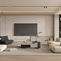 Modern Living Room Interior With Neutral Sofas TV And Coffee Table 3d model