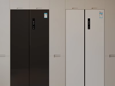 Modern Black And White Double Door Refrigerators With Digital Control Panels 3d model