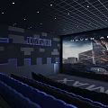 Modern Cinema Interior With IMAX Logo Blue Lighting And Comfortable Seats 3d model