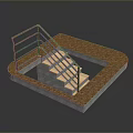 Staircase Structure With Metal Railing Concrete Base And Wooden Steps On Gravel Surface