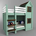 Light Green House Shaped Bunk Bed With Windows Ladder Shelves And Plush Pillows