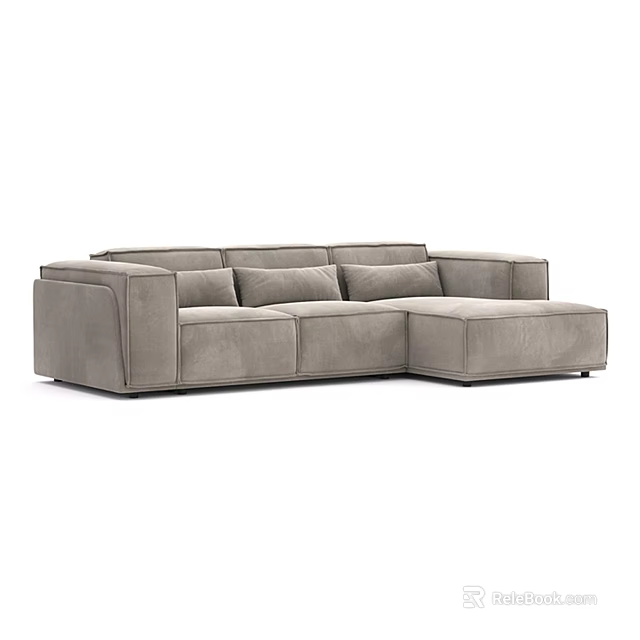 Modern Gray Upholstered Sectional Sofa With Corner Design And Multiple Cushions 3d model