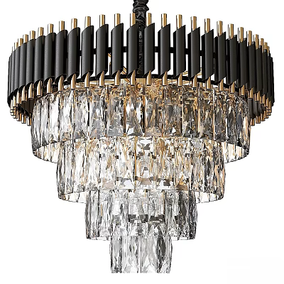 Luxurious Modern Chandelier With Black Frame Gold Accents and Multiple Layers of Clear Crystals 3d model