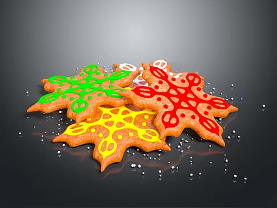 Star Shaped Cookies With Colorful Icing And Sprinkles On Black Background 3d model