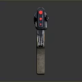 Futuristic Blue Orange Red Pistol With Brown Grip Textured Sci Fi Weapon Design