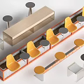 Modern Table and Chair Set with Orange Seats Gray Tables and Wooden Bench