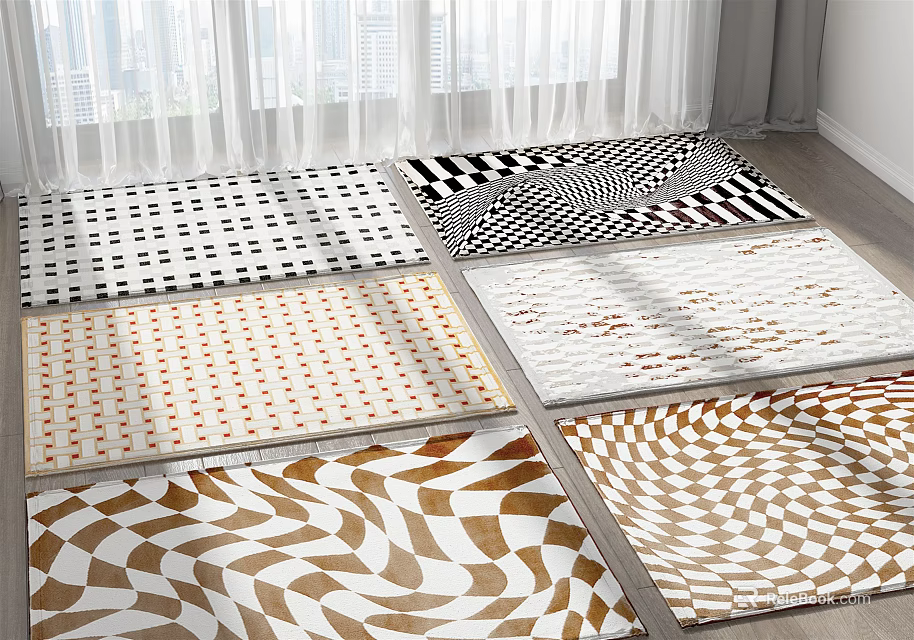 Square Rugs Featuring Various Modern Patterns For Stylish Home Decor 3d model 