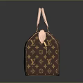 Structured Brown Leather Handbag With Gold Pattern And Pink Handles 3d model