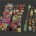 Colorful Assorted Food Display With Fresh Fruits Vegetables And Packaged Snacks Beverages