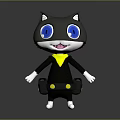 Cartoon Cat Character 3D Model With Blue Eyes Yellow Collar White Paws And Black Outfit
