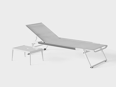 Modern Outdoor Reclining Lounge Chair With Metal Frame Mesh Seat And Side Table 3d model
