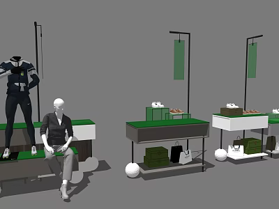 Modern Minimalist Display Shelves With Mannequins Decorative Bags And Metal Frames 3d model