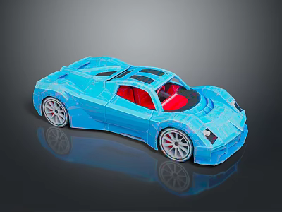 Blue Sports Car Toy Model With Red Interior And Sleek Design Silver Wheels 3d model