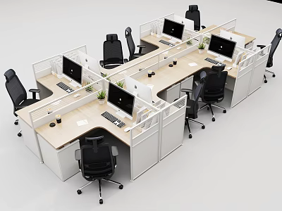 Modern Office Workstations With Partitioned Desks Computers And Office Chairs 3d model