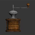 Vintage Kitchen Appliance Manual Coffee Grinder With Silver Metal Parts And Wooden Base