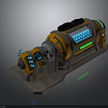 Industrial Sci Fi Equipment Structure With Yellow Cylinder Black Components And Green Lights