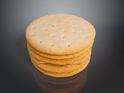 Stack of Golden Crackers with Small Holes on Surface on Dark Background 3d model