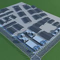 Large Industrial Factory Complex Featuring Multiple Buildings And Modern Roof Structure Design 3d model