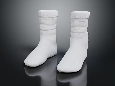 Pair of White Crew Socks with Soft Fabric and Comfortable Fit 3d model