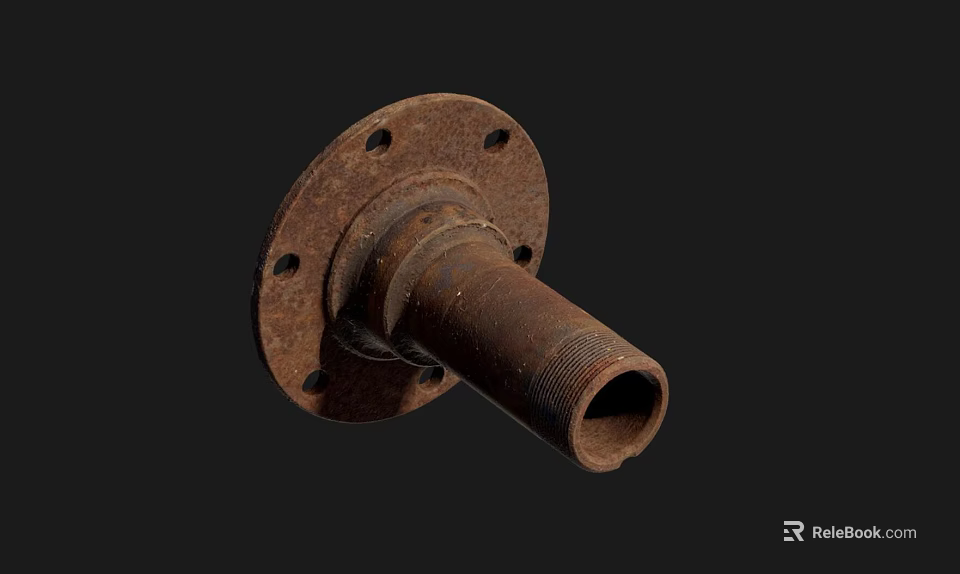 Rusty Metal Flange Pipe Component With Bolt Holes On Dark Background 3d model 