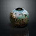 Round Decorative Ceramic Vase with Intricate Floral Patterns and Glossy Finish