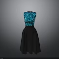 Organ Texture Pattern Sleeveless Dress Featuring Blue Green Top And Black Hair Like Skirt