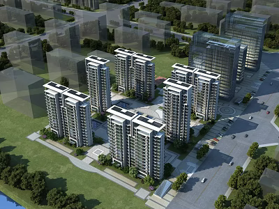 Aerial Planning Of Urban Residential Area With High Rise Buildings Green Spaces And Road Network 3d model