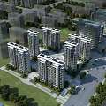 Aerial Planning Of Urban Residential Area With High Rise Buildings Green Spaces And Road Network