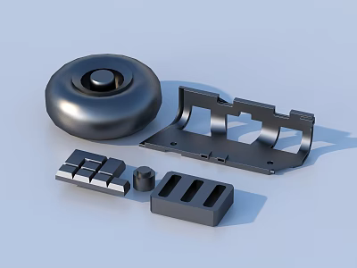 Industrial Metal Mechanical Parts Including Circular Cover Bracket And Rectangular Blocks 3d model