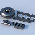 Industrial Metal Mechanical Parts Including Circular Cover Bracket And Rectangular Blocks 3d model