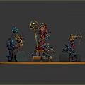 Fantasy Characters and Creatures on Circular Platform With Various Weapons and Outfits 3d model
